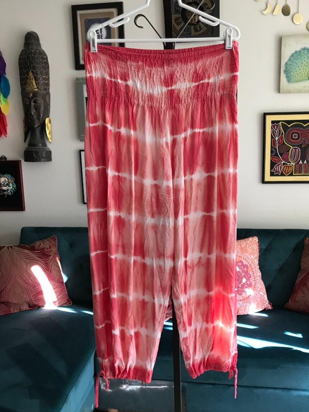 FIG & VINE size L Pink Tie Dye Festival Boho Harem Hippie Pants Resort Beach